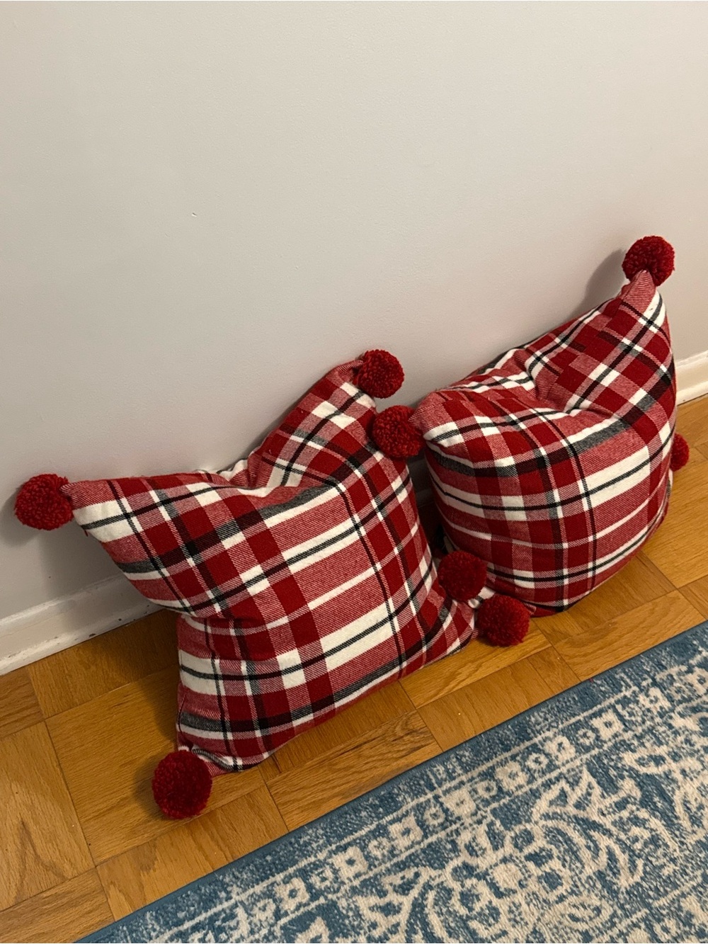 Kirklands Red Plaid Pom Pom Holiday Throw Pillows FULL FEATHER